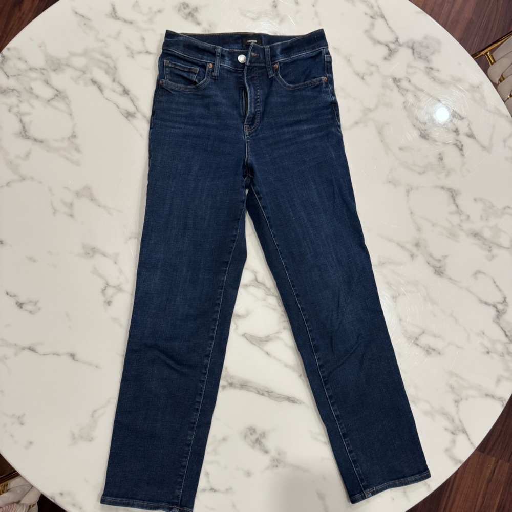 EXPRESS High Rise Ankle Straight DARK Jean, Size 26/2